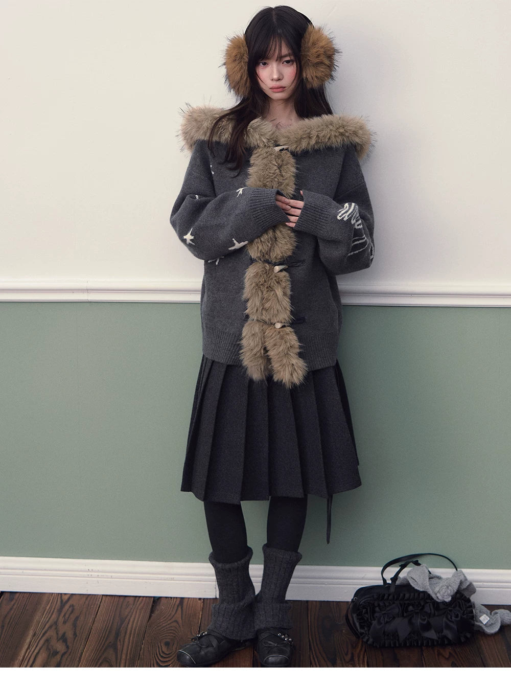 Hooded Toggle Knit Jacket