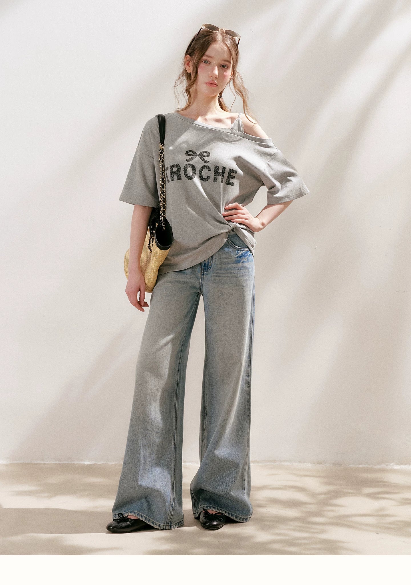 Lace Tie Wide-Leg Jeans
