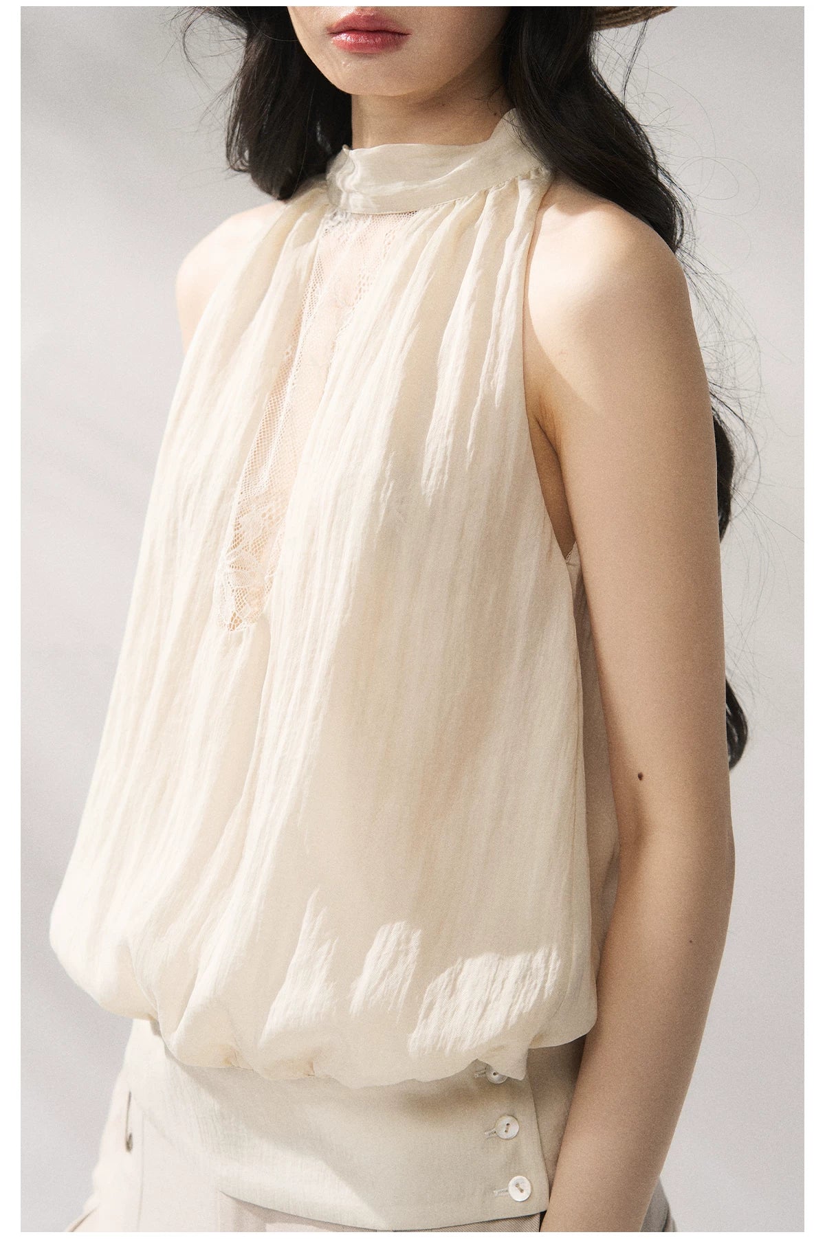 Beige Lace Halter Tank Top