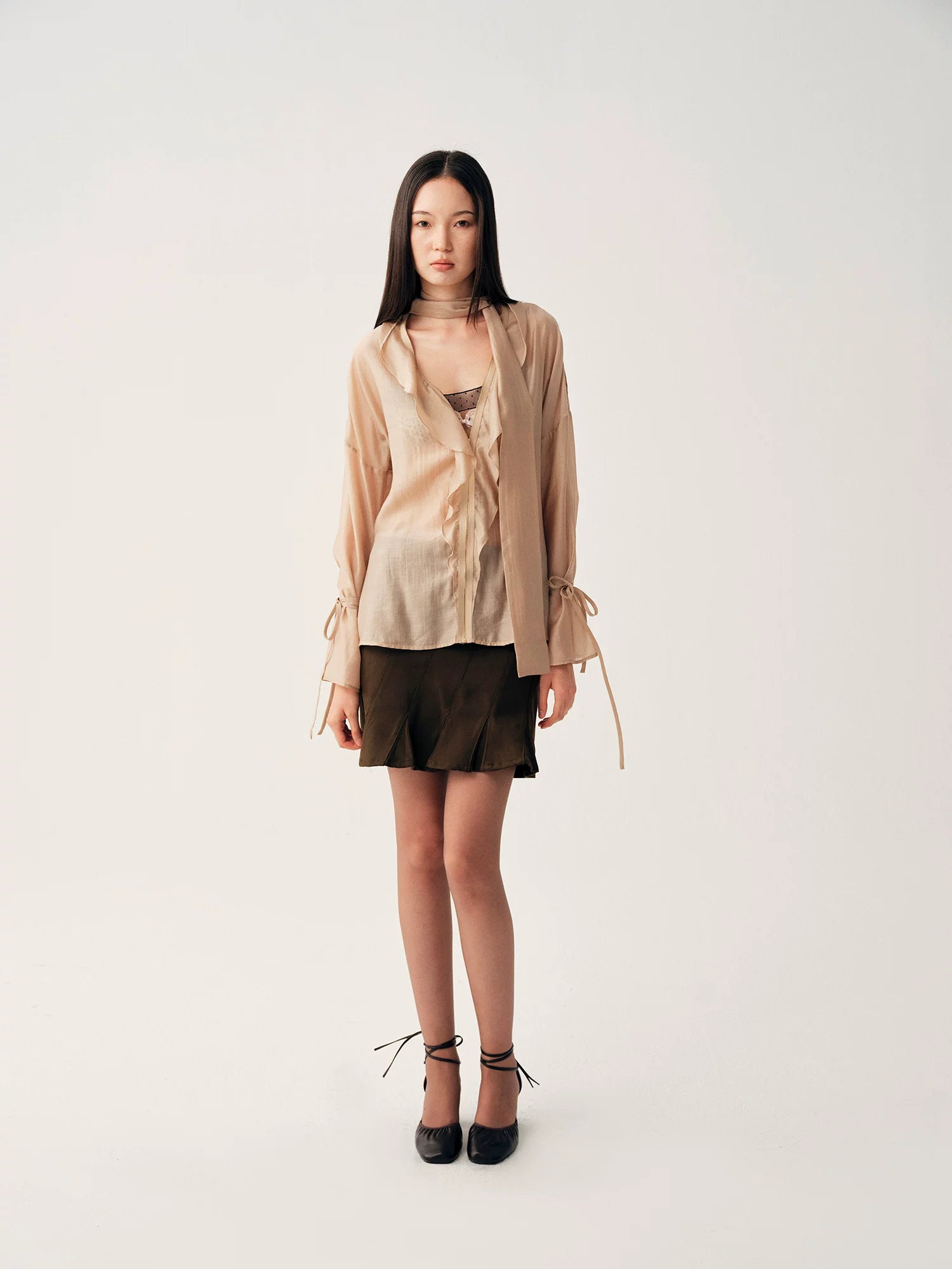 Champagne Cutout Zip Shirt