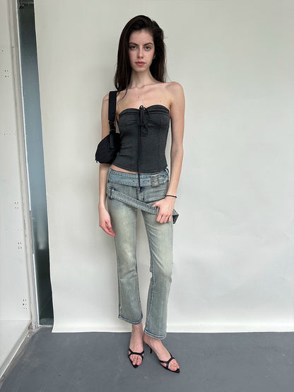 Two-Tone Tie-Strap Knit Bustier
