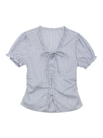 Striped Ruffle Tie Blouse