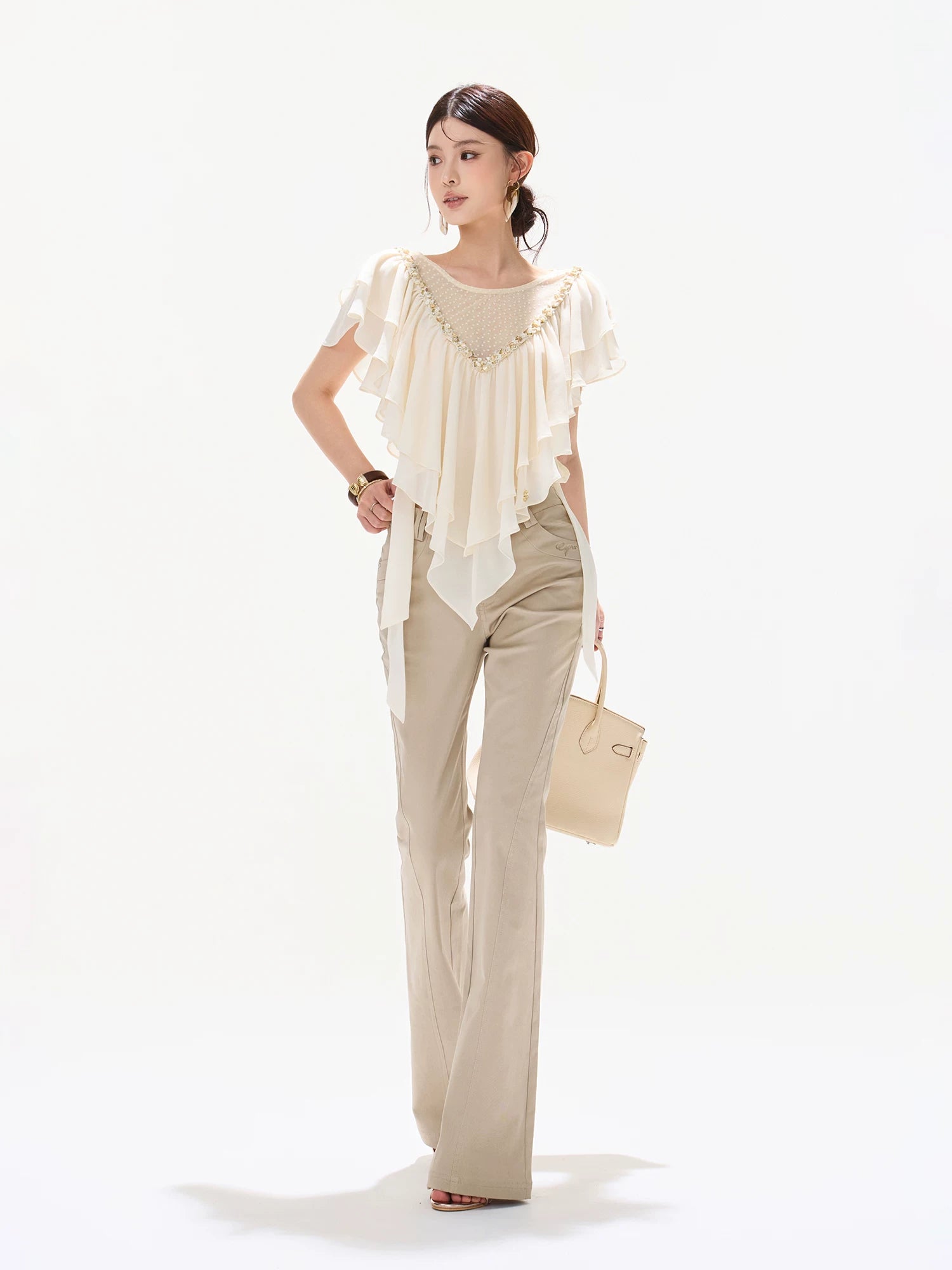 Beaded Chiffon Cape Top