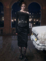 Lace Satin Midi Skirt