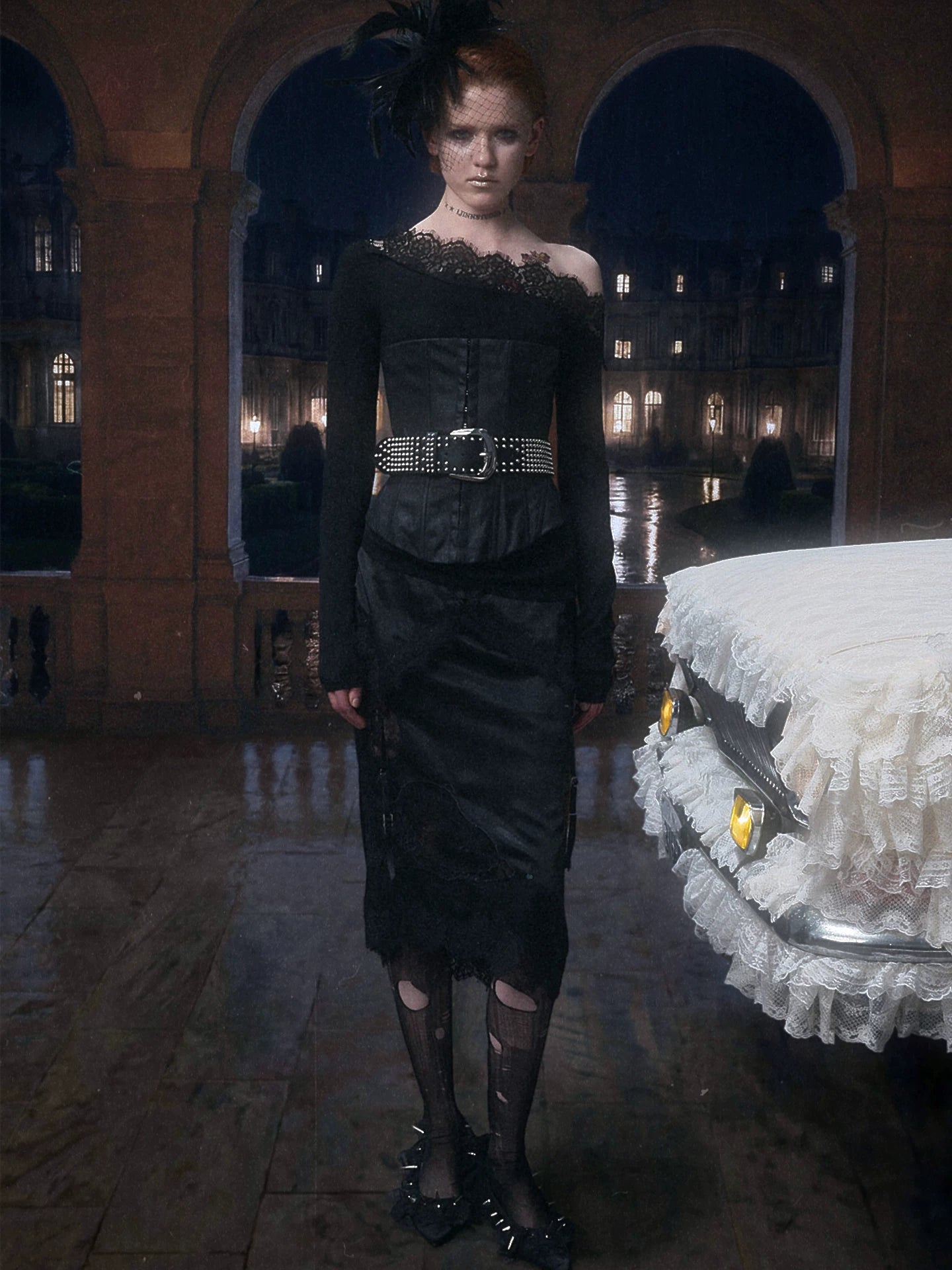 Lace Satin Midi Skirt