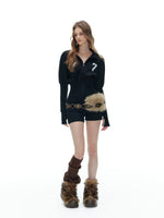 Black Waist-Cinching Casual Sports Sweatshirt