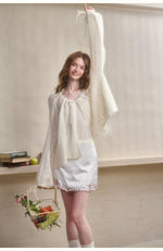 Mohair Wool Openwork Knit Cardigan