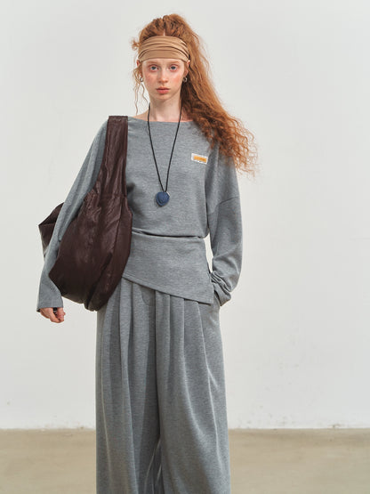 Off-Shoulder Irregular Blouse &amp; Pleated Pants Set