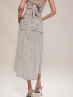 Rhinestone Strap Knit Tube Top & Skirt Set