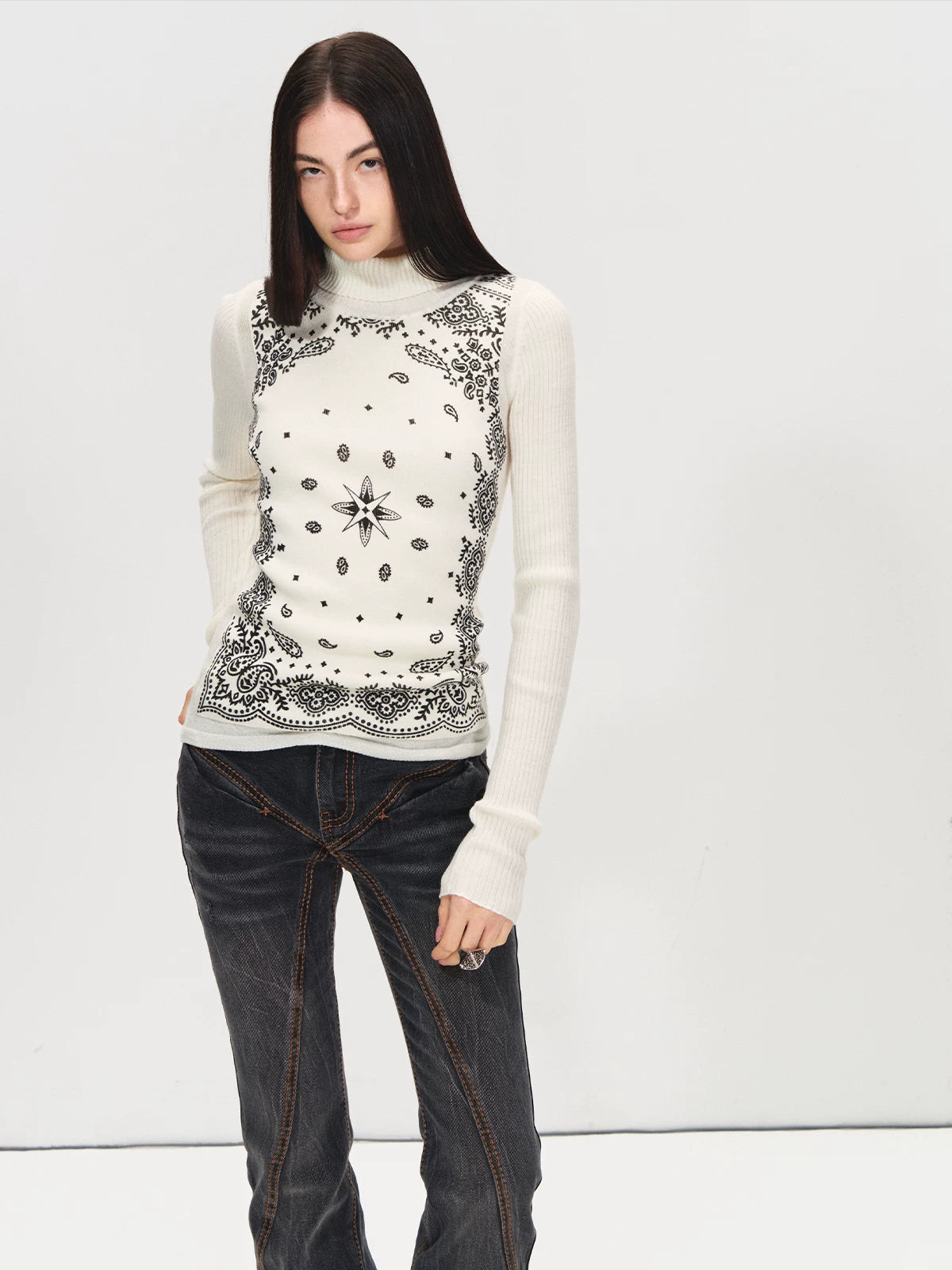Paisley Turtleneck Knit Top