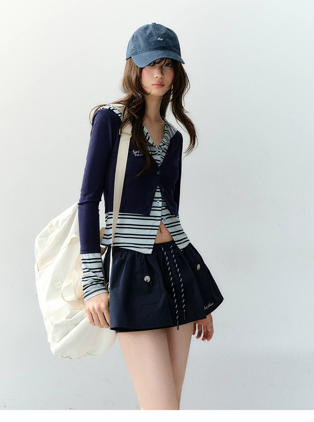 Lyocell Layered Stripe Hooded Top