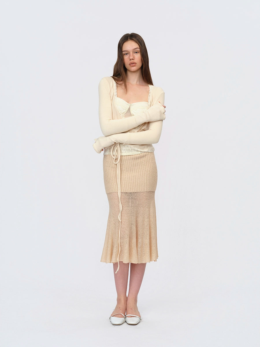 Beige Wool-Knit Mermaid Skirt