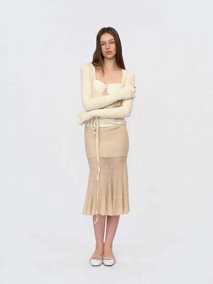 Beige Wool-Knit Mermaid Skirt