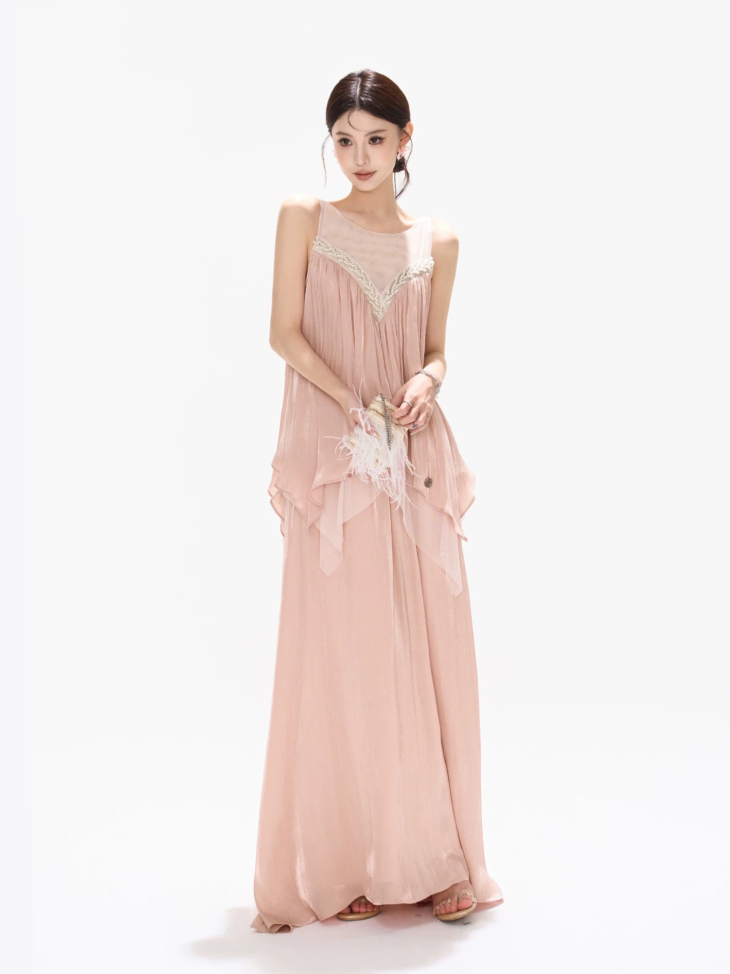 Beaded Lace Panel Maxi Dress