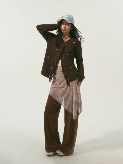 Brown Fringe Floral Cardigan