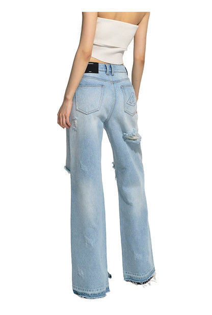 Distressed Straight-Leg Wide-Leg Jeans