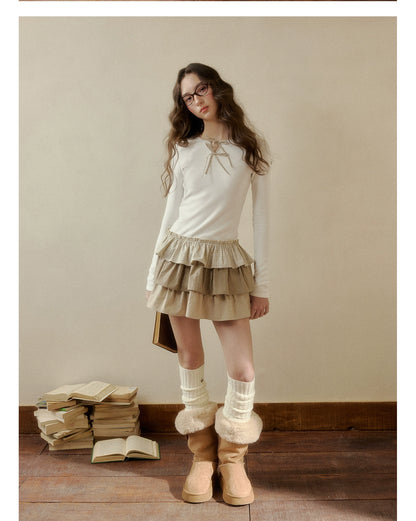 Brown &amp; White Knit Plaid Tiered Dress