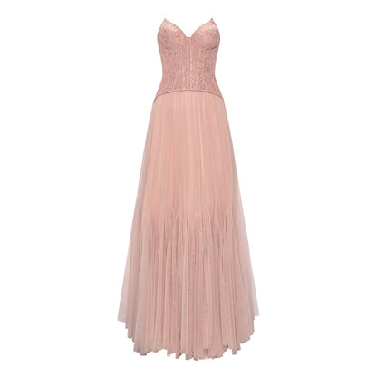 Heavy Lace Corset Mesh Maxi Dress