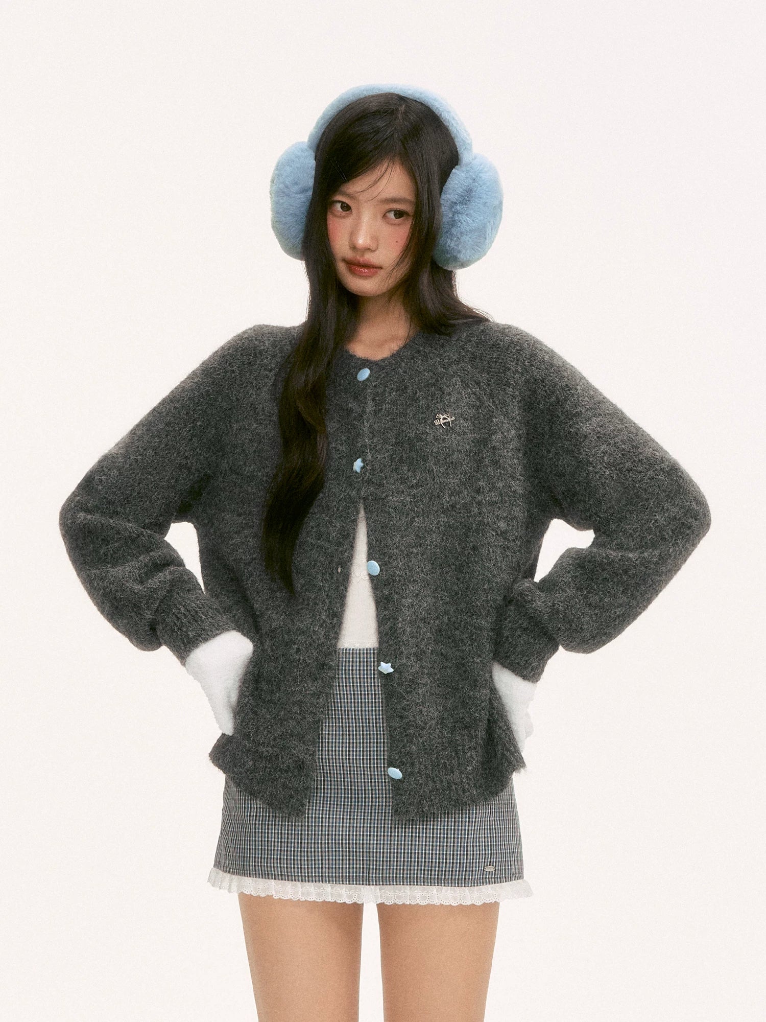 Gray Knit Crewneck Cardigan