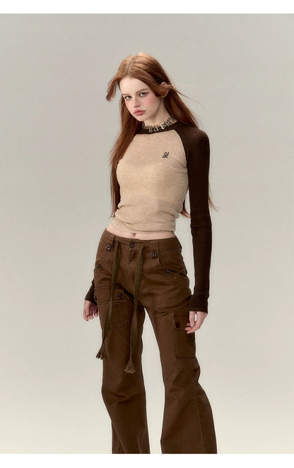 Apricot &amp; Coffee Wool Knit Sweater