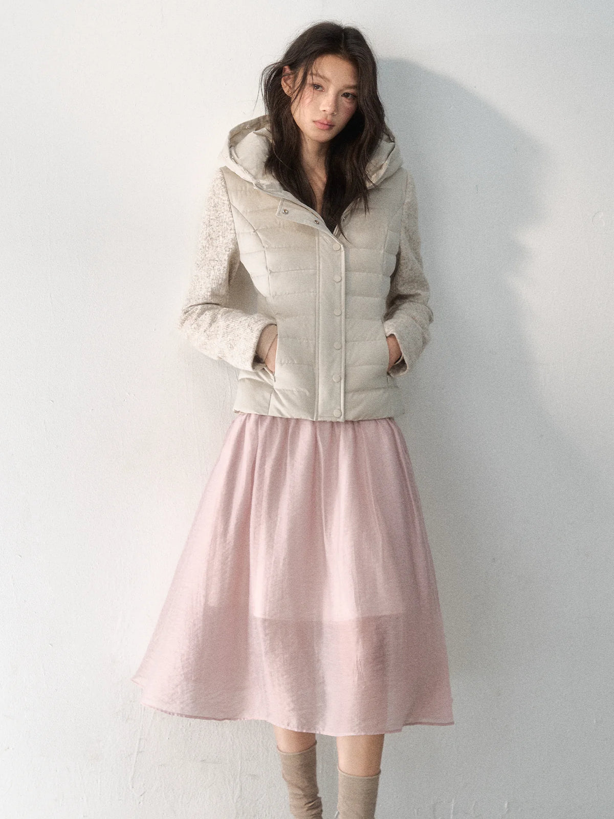 Fur-Trimmed Hooded Panelled Down Jacket