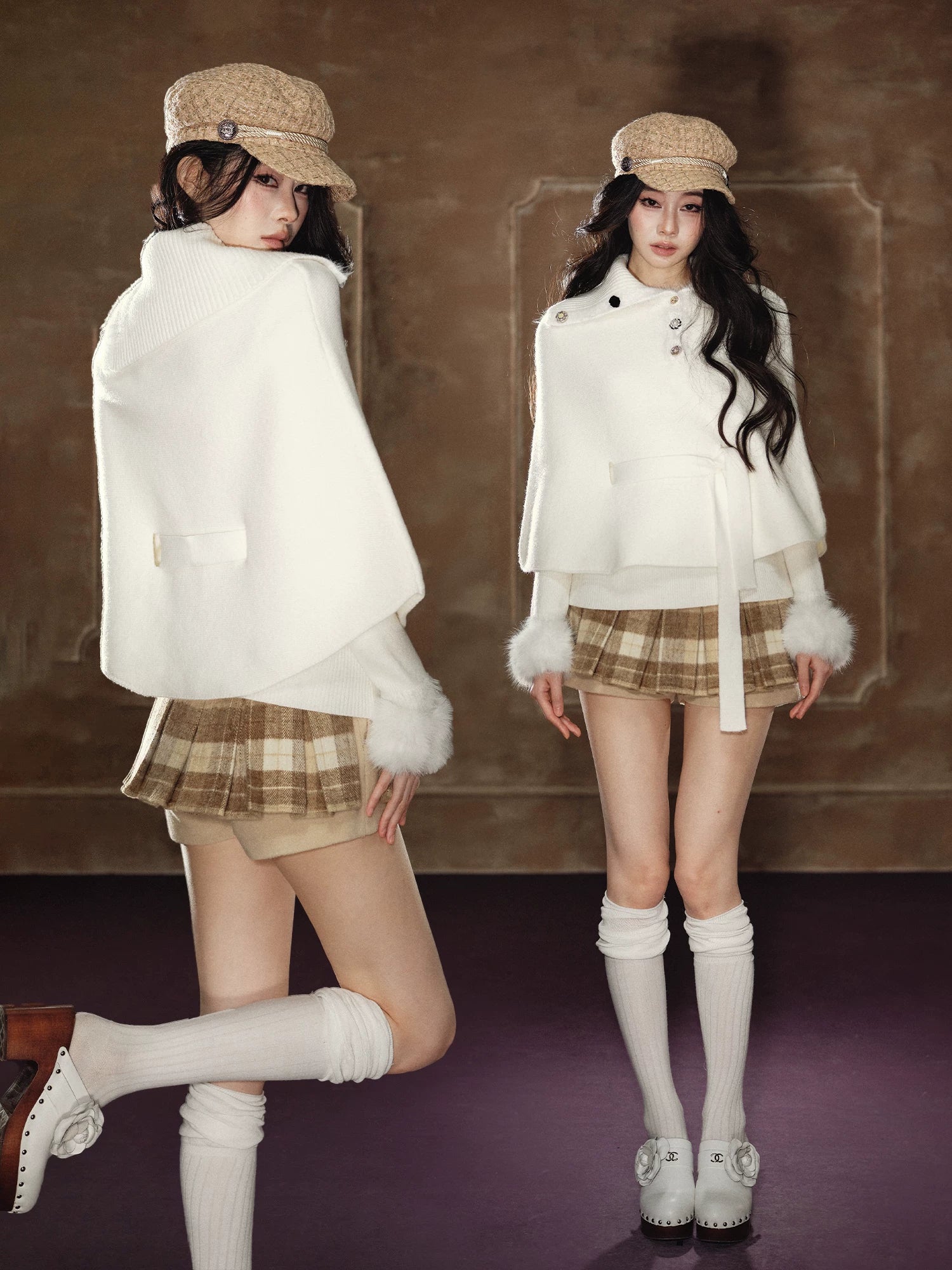 Kkaki Wool-Blend Plaid Pleated Skirt