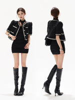Black Tweed Short Sleeve Jacket