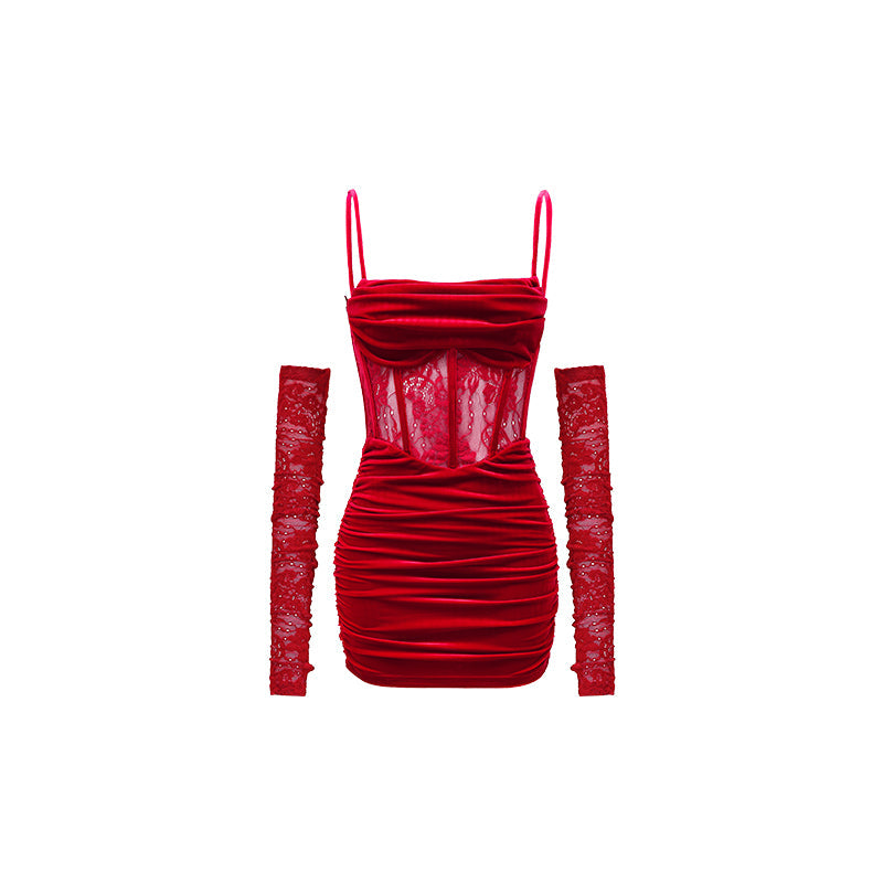 Mermaid Strap Long Velvet Bodycon Dress
