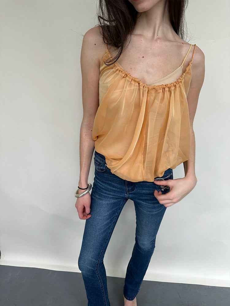 Orange Yellow Sheer Layered Blouse