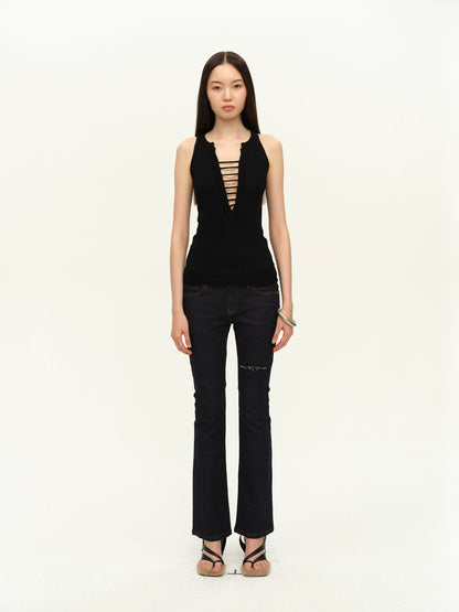 Hand-Threaded Dual-Color Knit Top