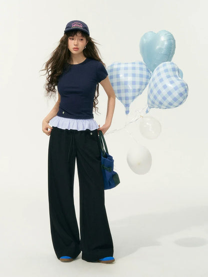 Fake Two-Piece Patchwork Puff Sleeve
