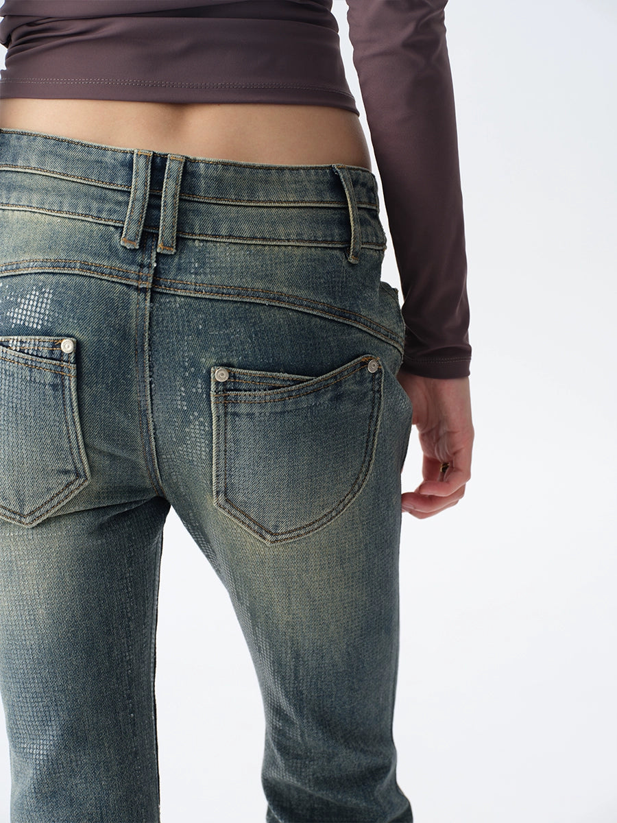 Light-Wash Sequined Micro-Flare Jeans