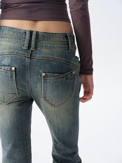 Light-Wash Sequined Micro-Flare Jeans