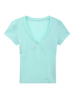 Green V-neck Fitted Tee