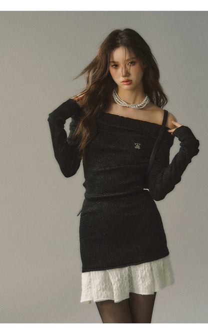 Khaki &amp; Black Off-shoulder Knitted Mini Dress