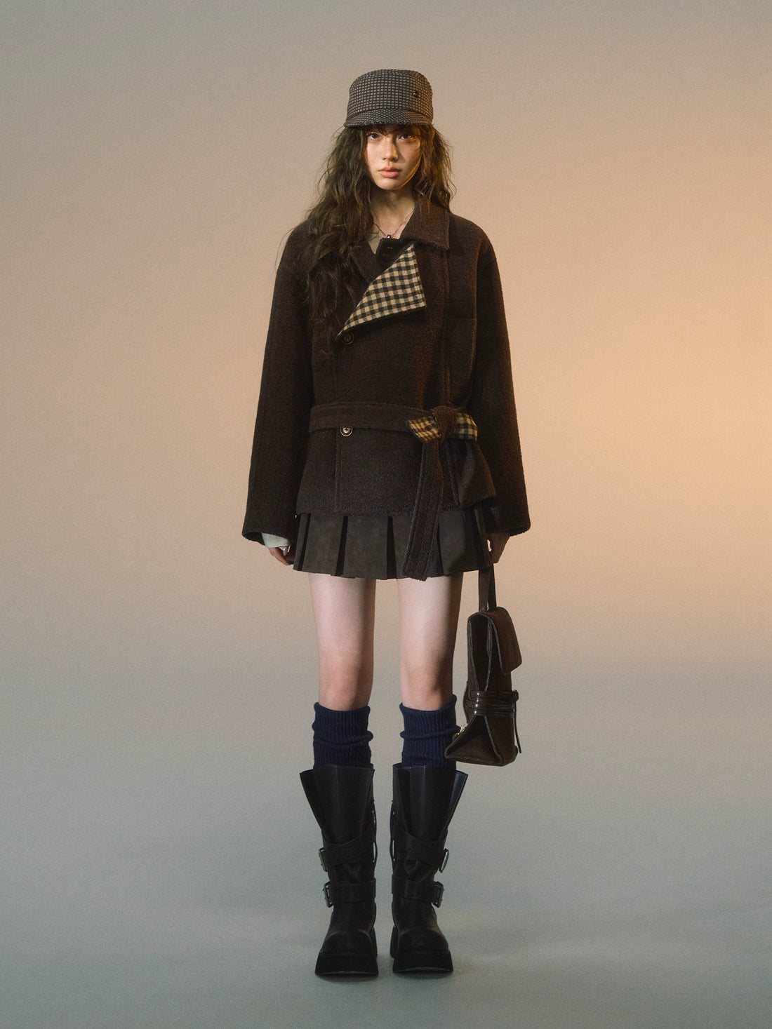 Plaid Patchwork Wool-Blend Cropped Jacket