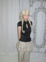 Ruffled Stand Collar Short Sleeve Top