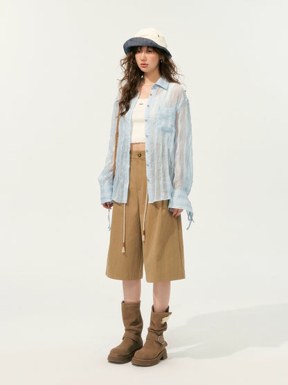 Khaki Simple 3D Pleated Shorts
