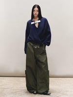 Wool V-Neck Buckle-Panel Sweater