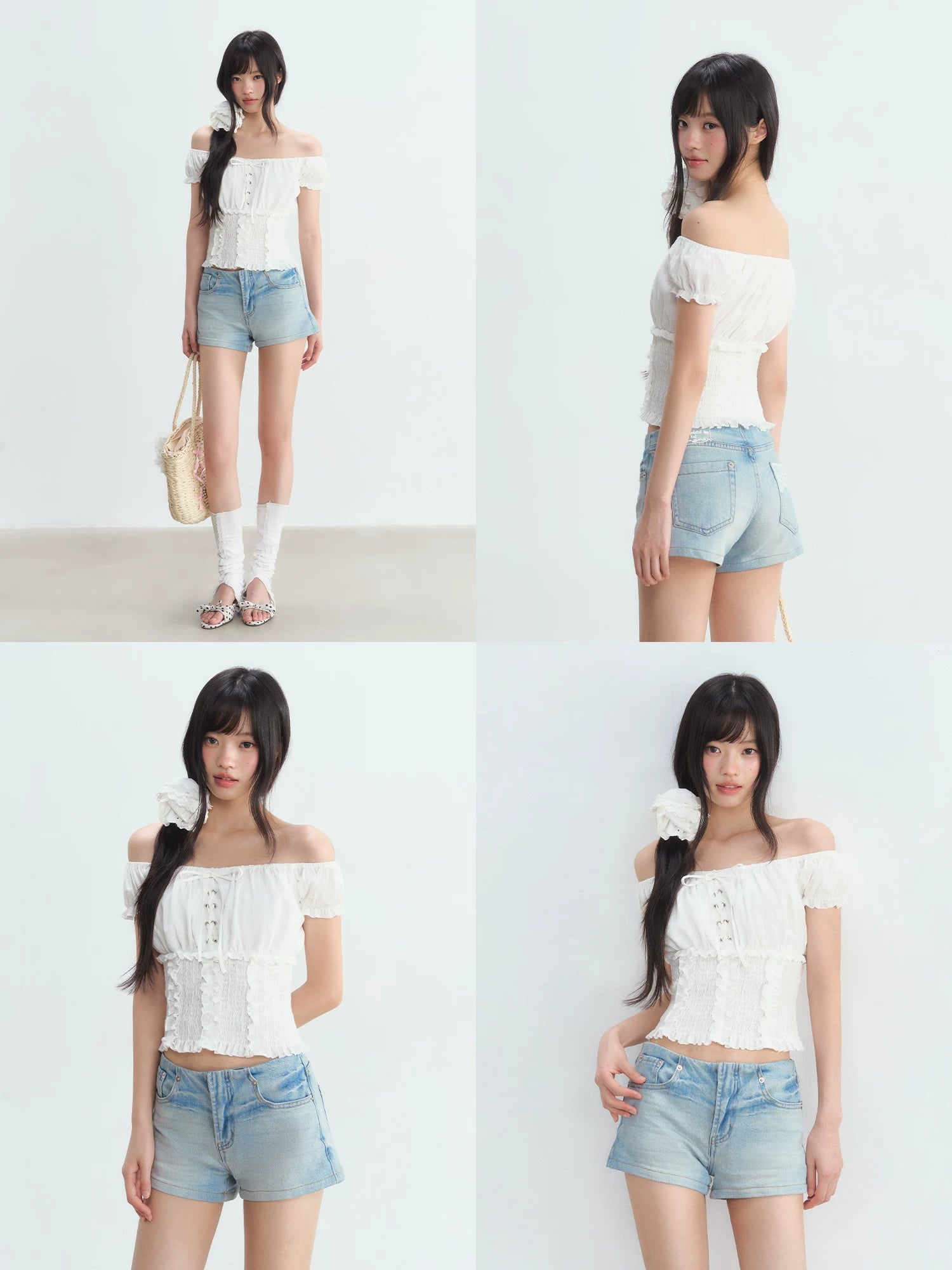 White Off-shoulder Puff Top