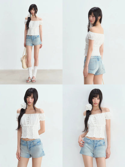 White Off-shoulder Puff Top