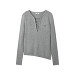 Deep-V Asymmetric Hem Knit Top