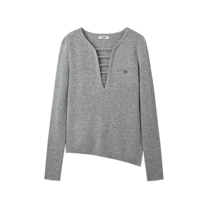Deep-V Asymmetric Hem Knit Top
