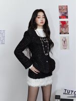 Chanel-style Square Neck Waist-Cinching Jacket & skirt set