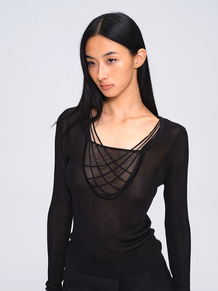 Viscose Hand-Threaded Mock-Layer Sweater