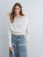 Draped Neck Cinched Waist Lace Patchwork Top