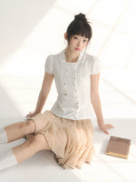 French Double-Button Puff Sleeve Shirt