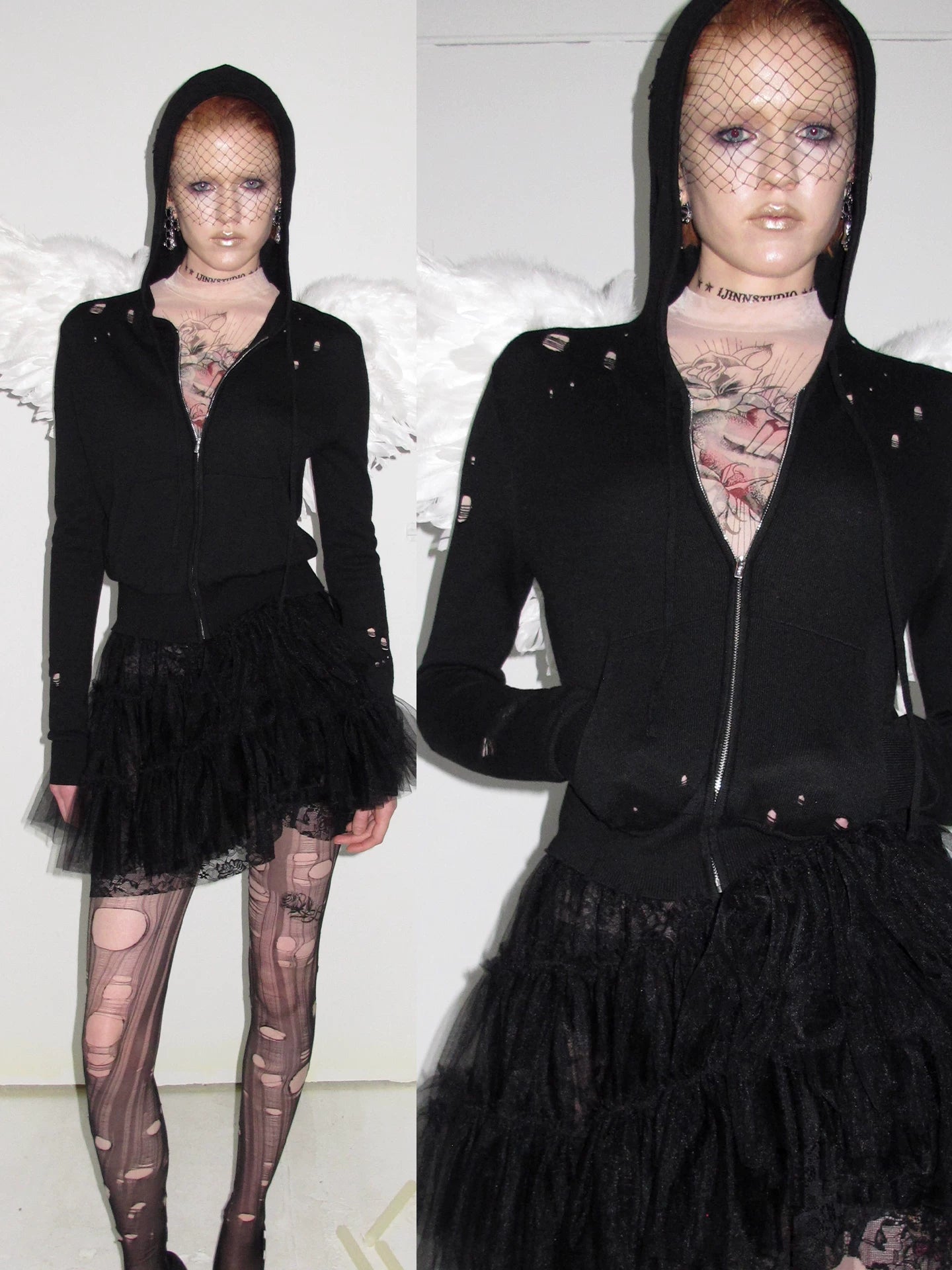 Distressed Hooded Knit Cardigan