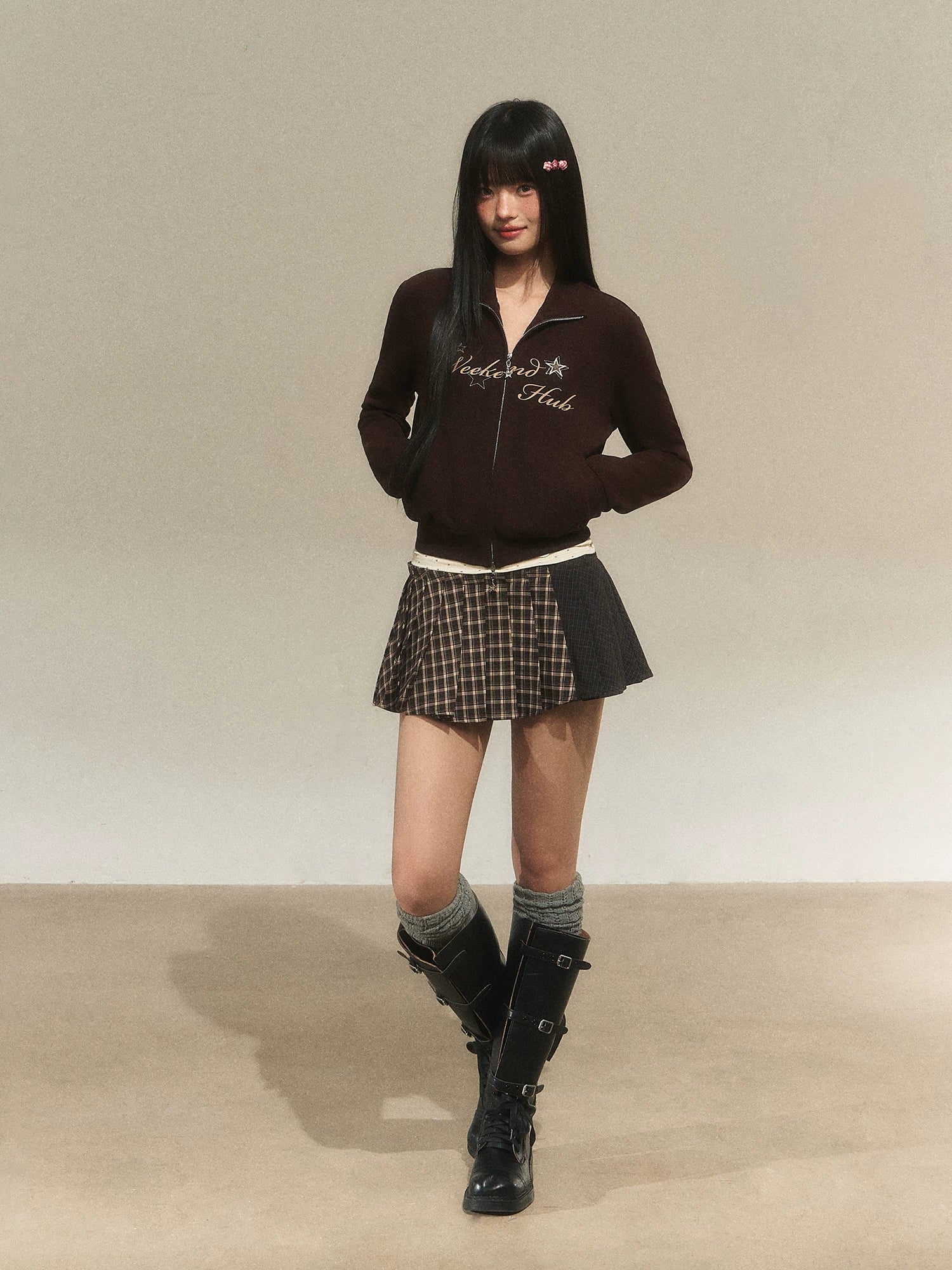 Vintage Letter Zip Sweatshirt