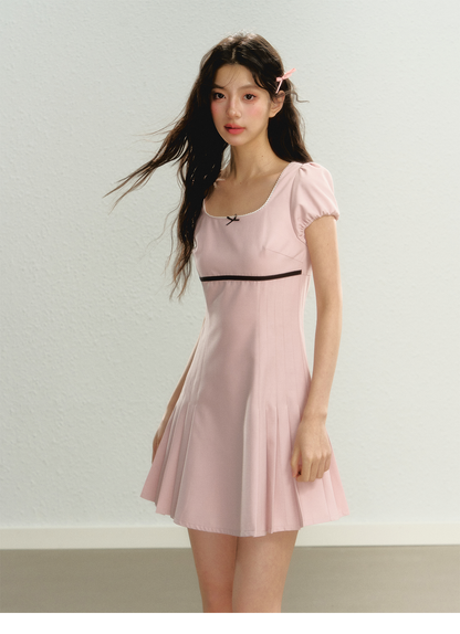 Square Neck Pleated Dress